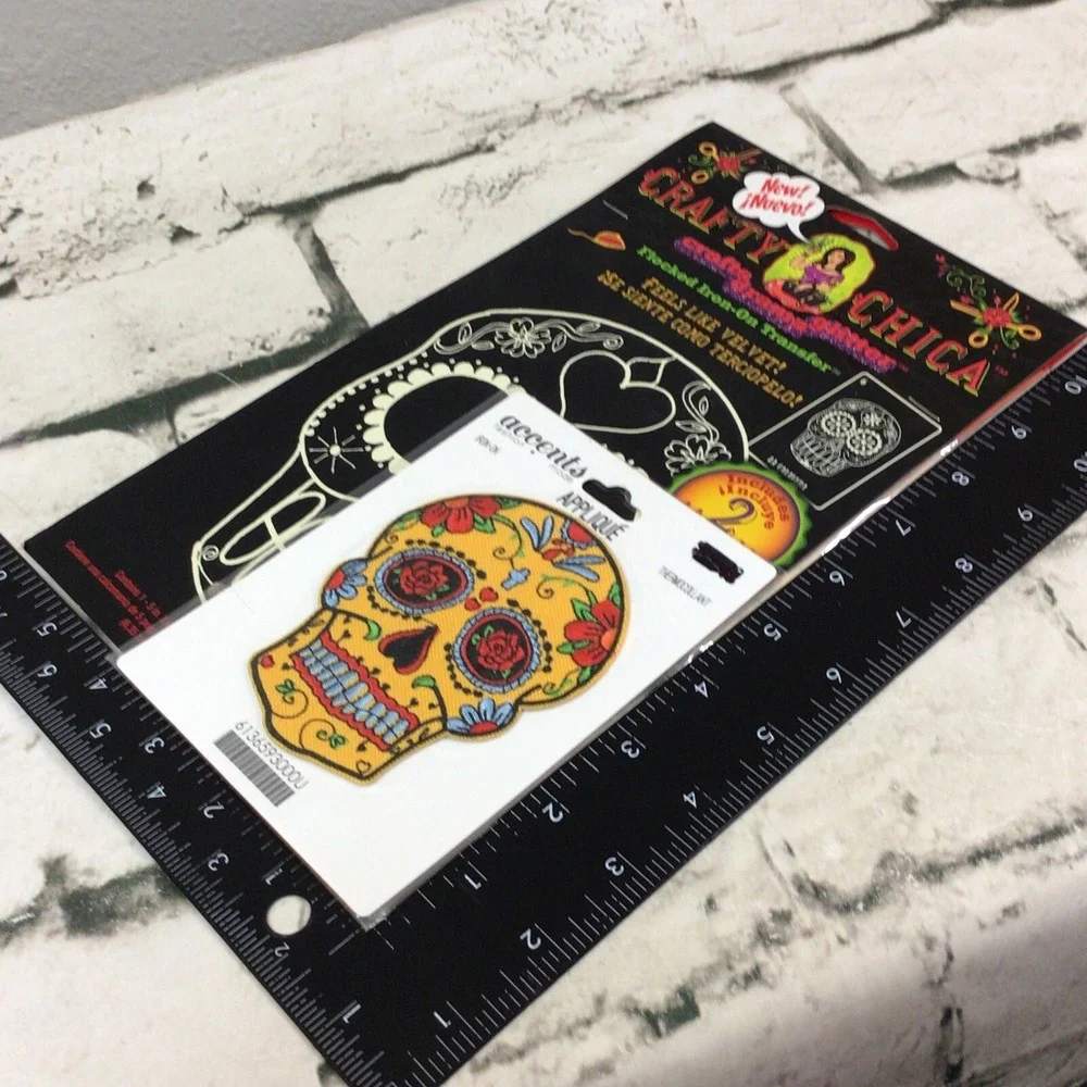 Sugar Skull Day Of Dead Dia De Muertos Appliqué Lot Of 2 Iron-On Transfer Patch